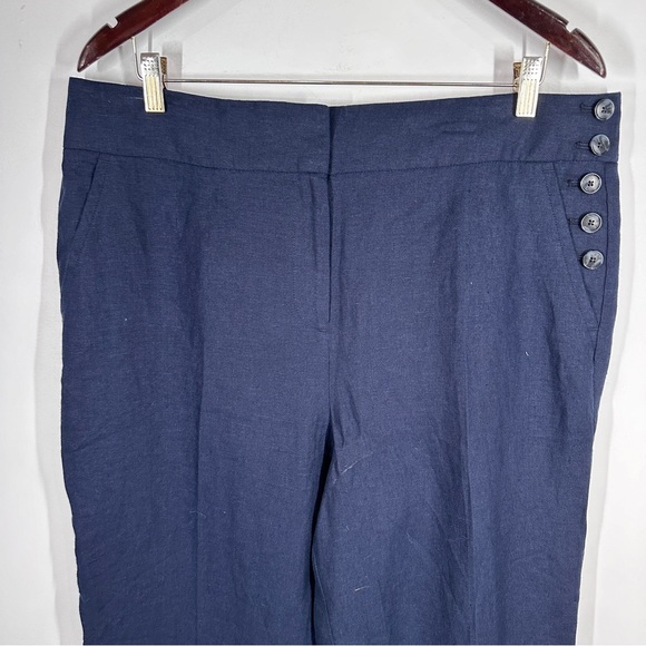 Talbots Navy Blue Greenwich Wide Leg Pants size 16 100% Linen - Picture 2 of 7